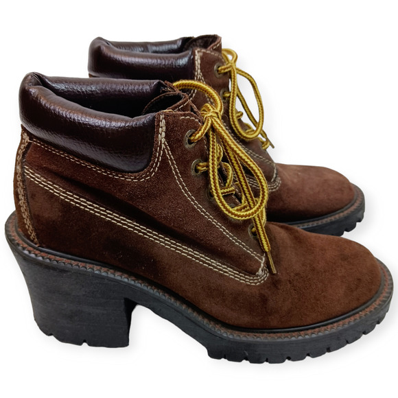 On Your Feet SZ 8 Kitt Work Boot Style Chunky Brown 100% Genuine Suede Boots - Picture 2 of 9